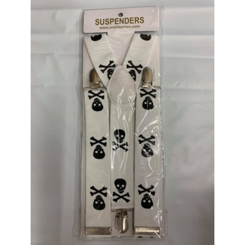 White Suspenders w/Black Skulls