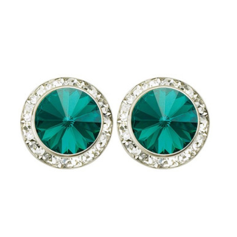15 mm Performance Earrings With Swarovski Emerald Green Rhinestone - Pierced