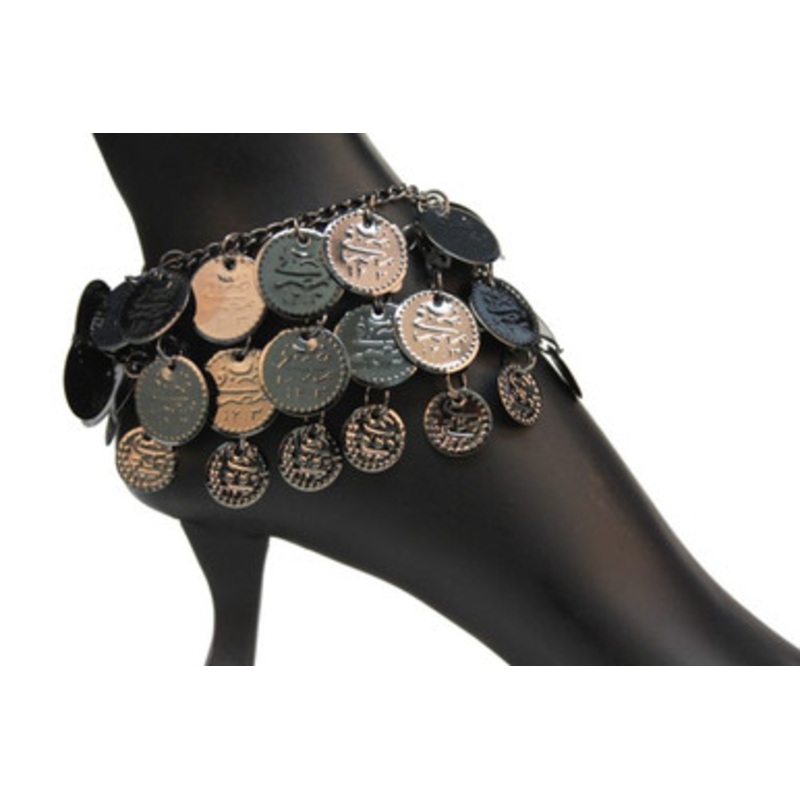 Anklet Coin - 3 Rows Black