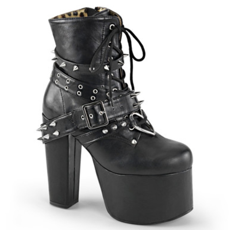 Black Vegan Leather 5 1/2" (14cm) Heel, 3" (7.6cm) Platform Lace-Up Front Ankle Boot Ladies 10