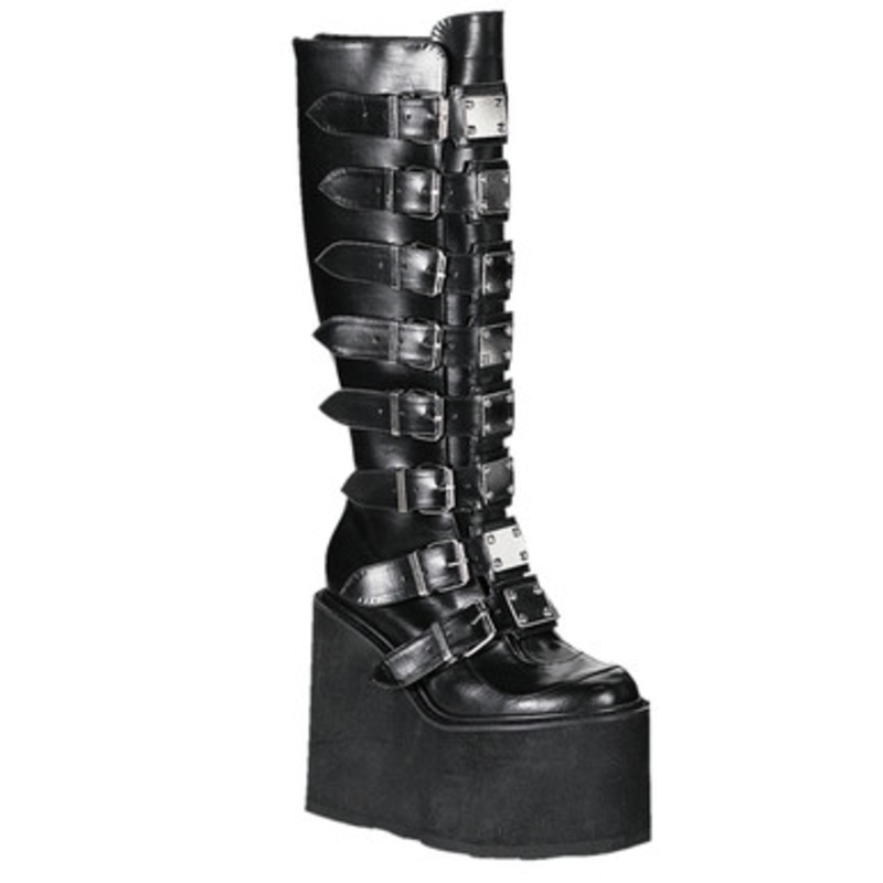 Demonia Mega Black Vegan Leather 5 1/2" (14cm) Wedge Platform Goth Punk Gogo Knee Boot Size 7