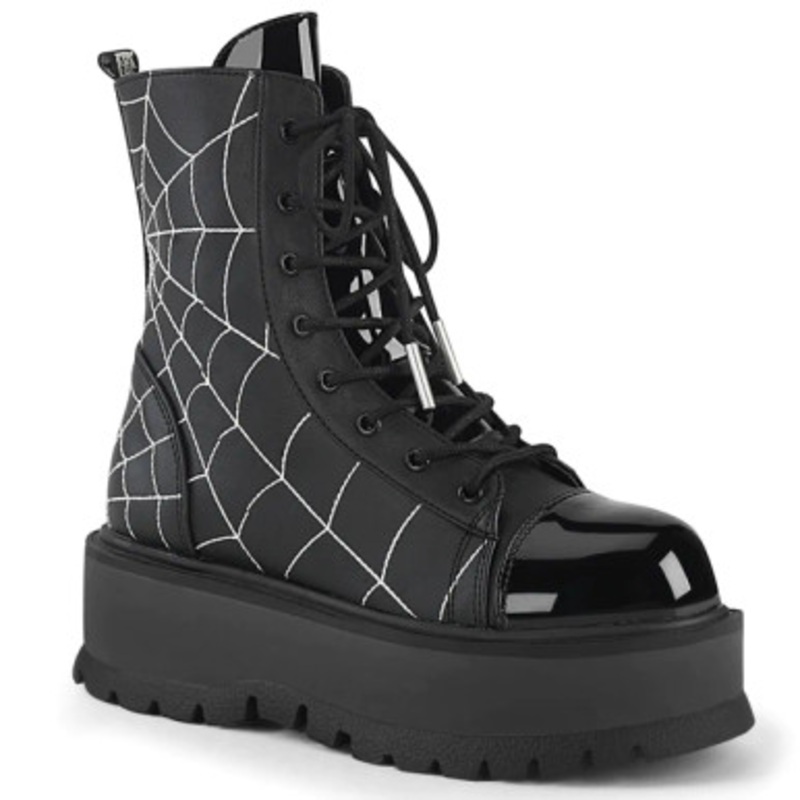Demonia Slacker-88 2" PF Lace-Up Ankle Boot Black Vegan Leather Size 9