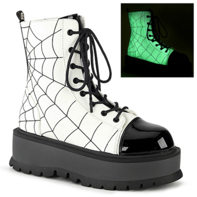 Demonia Spiderweb Ankle Boot 2" (51mm) Platform Lace-Up Front Ankle Boot Ladies 10