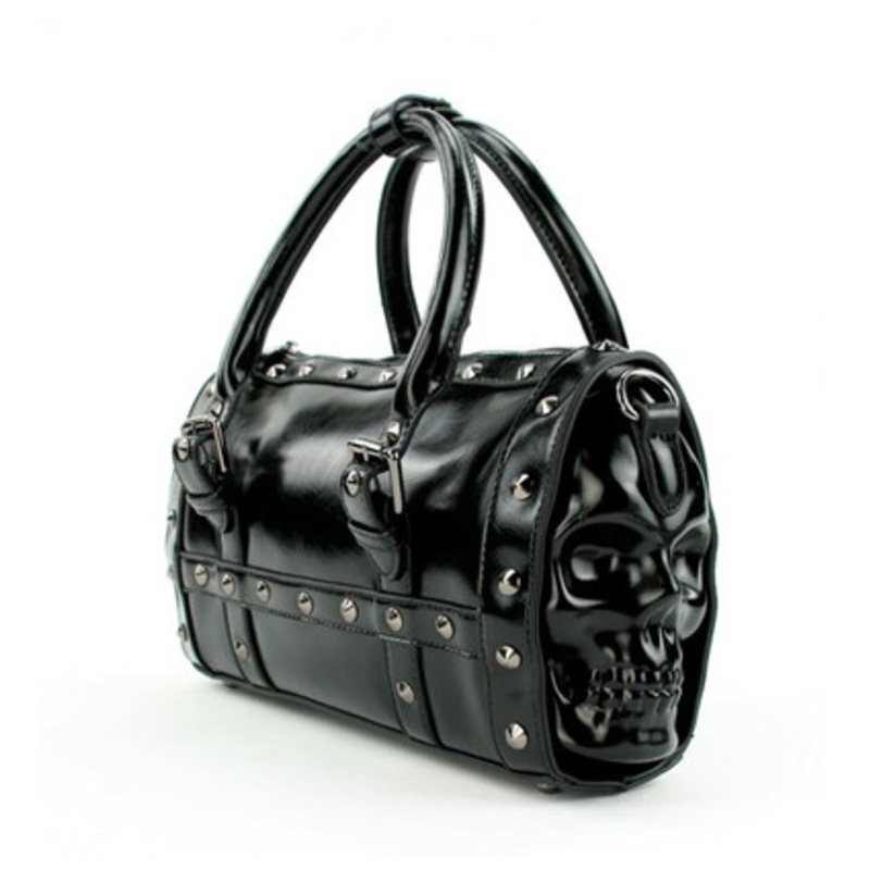 Dual Skull Satchel Bag In Vinyl