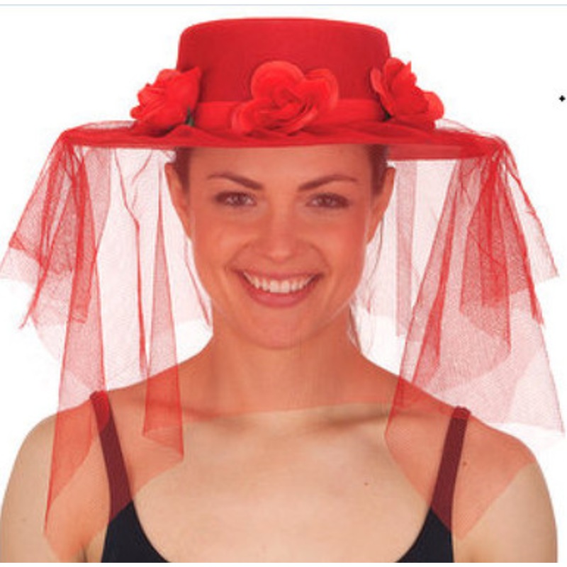 Red Spanish Lady Hat w/Veil