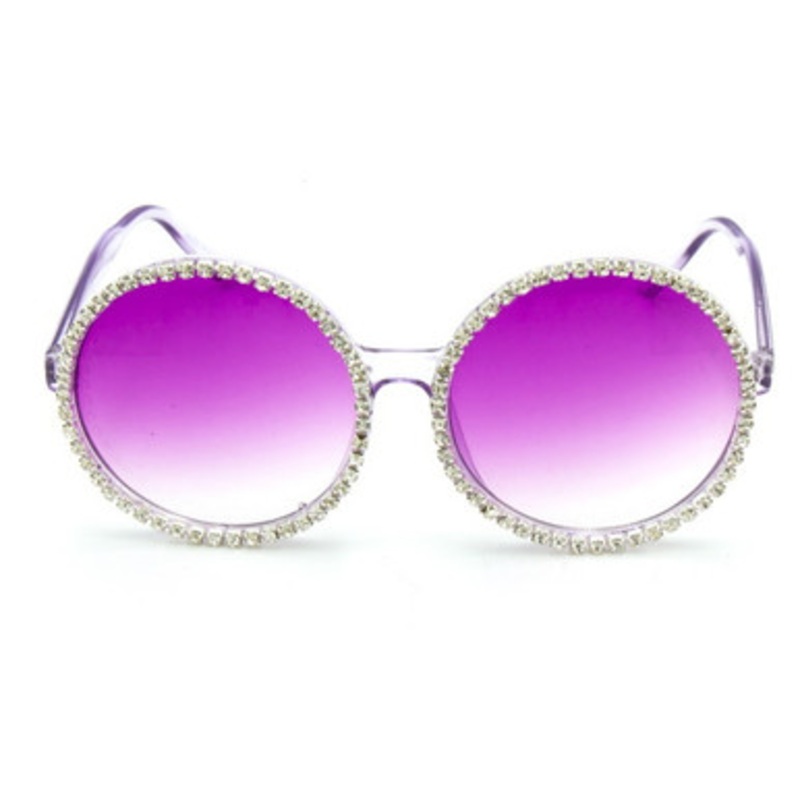 Round Cool Sunglasses with Gem Stones Black