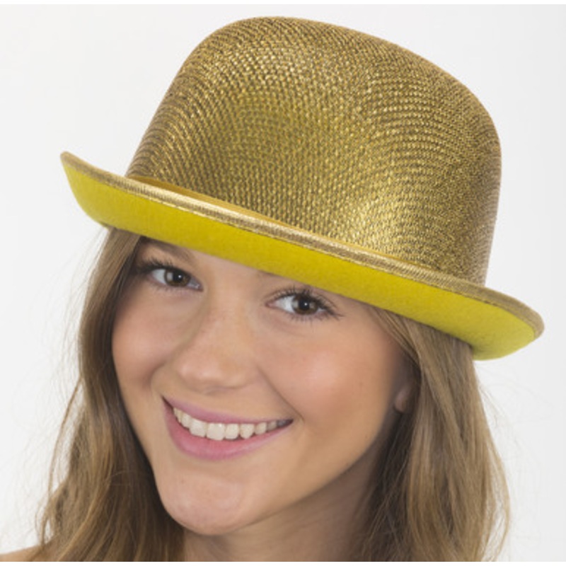 5 Inch High Gold Glitter Derby with Metallic Band
