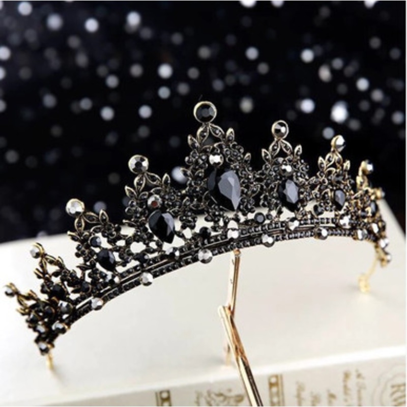 Black/Gold Crown Tiaras with Black Jewels