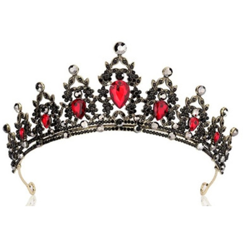 Black/Gold Crown Tiaras with Red Jewels