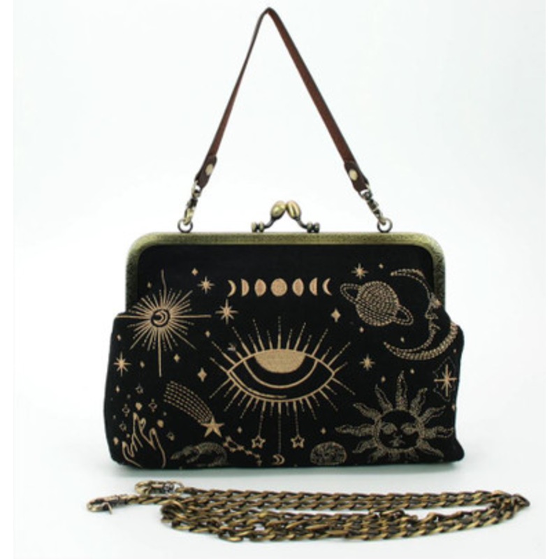 Celestial Kisslock Bag In Linen Blended Fabric