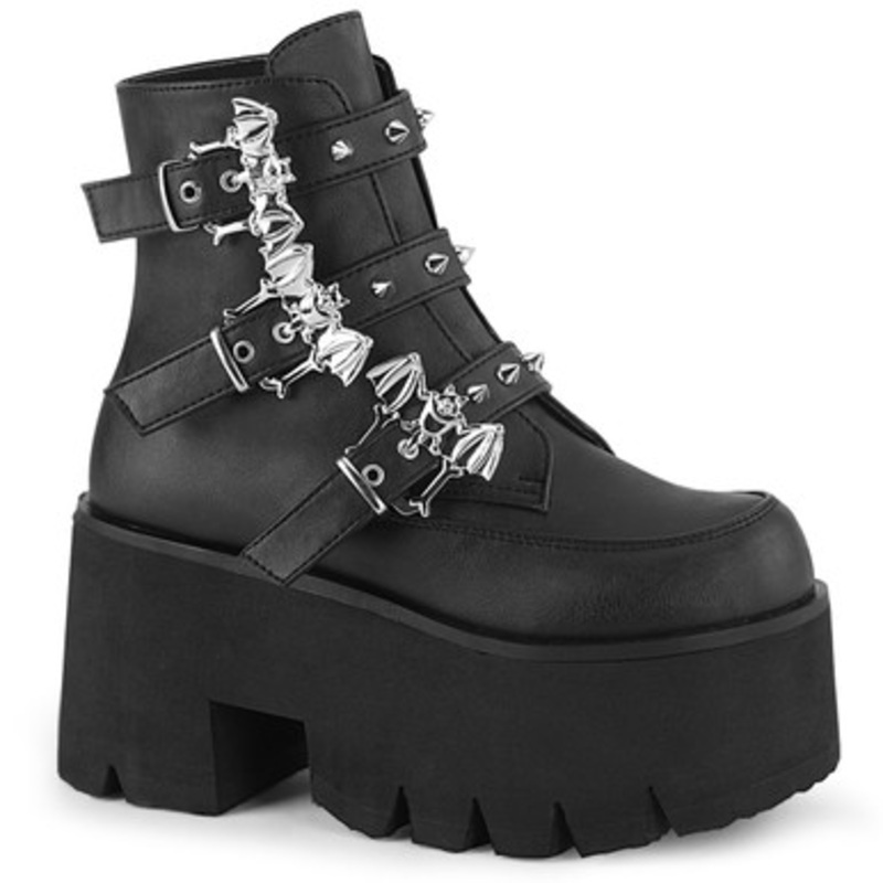 Demonia Ashes Black Vegan Leather 3 1/2" Ankle Boot 2 Wide