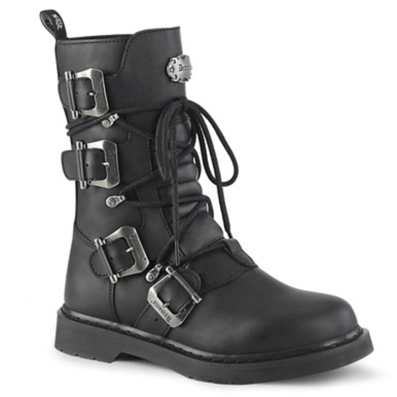 Demonia Bolt Black V. Leather Combat Boot 2 Wide