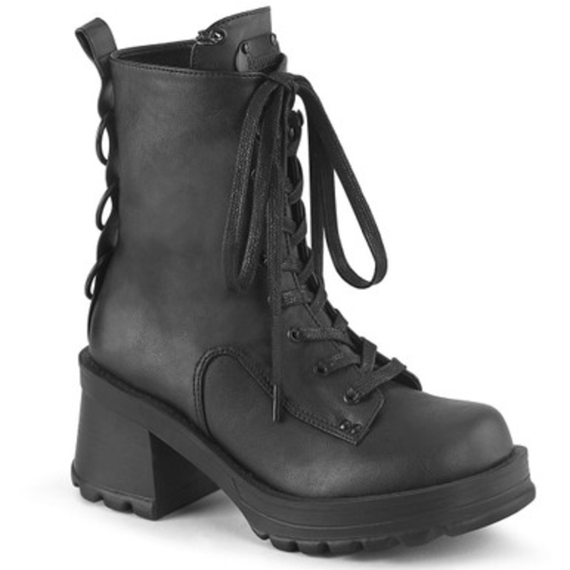 Demonia Bratty 2 3/4" Heel, 1" Platform Lace-Up Ankle Boot, Inside Zip 2 Wide