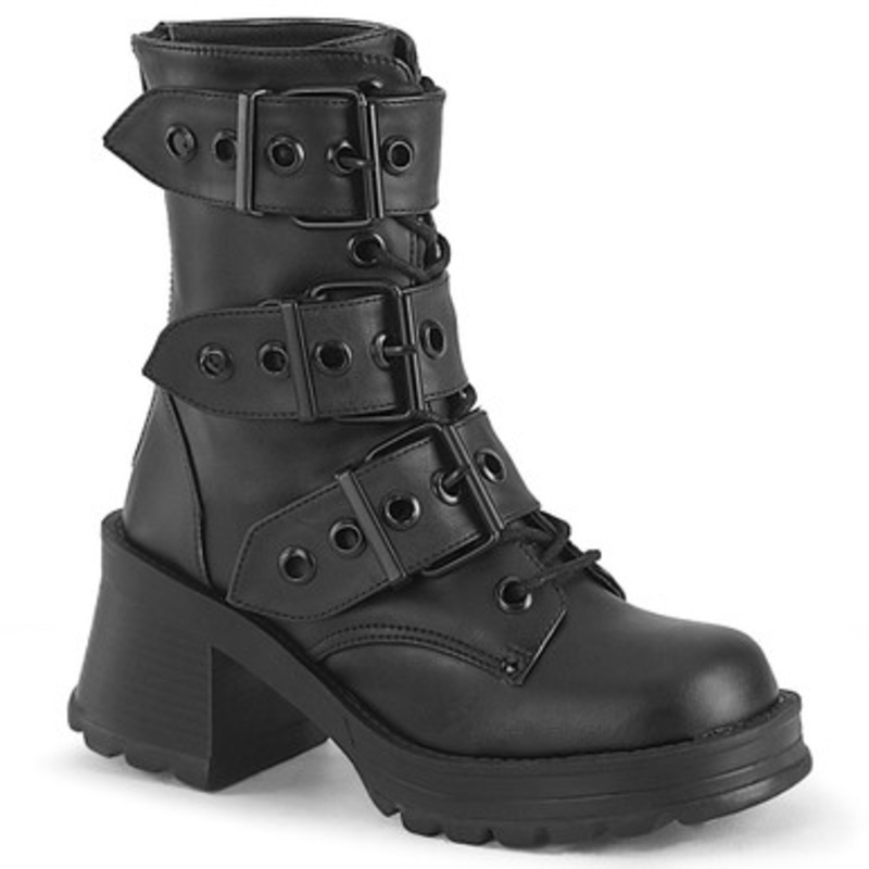 Demonia Bratty Black Vegan Leather 2 3/4" Heel 2 Wide