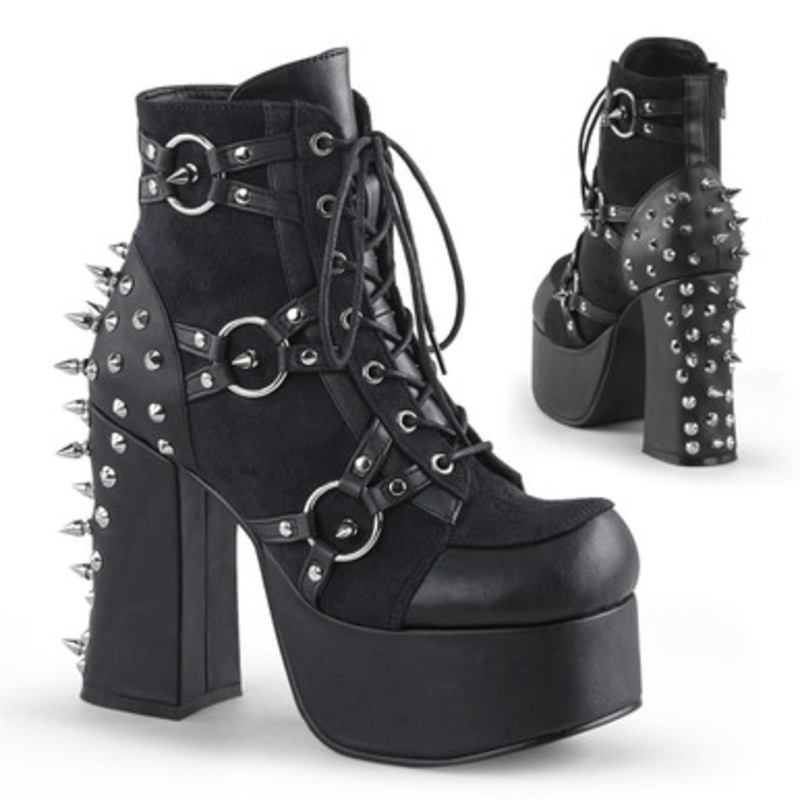 Demonia Charade Black Vegan Leather-Suede Ankle Boot 2 Wide