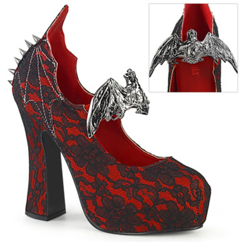 Demonia Demon Red Satin Mary Jane 2 Wide