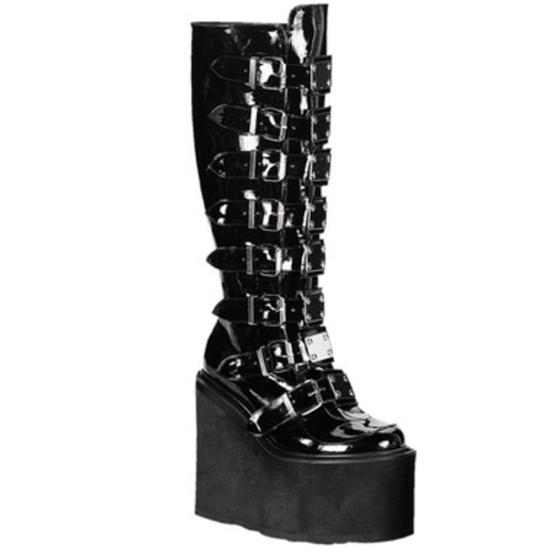 Demonia Swing Wedge Platform Goth Punk Gogo Knee Boot 2 Wide