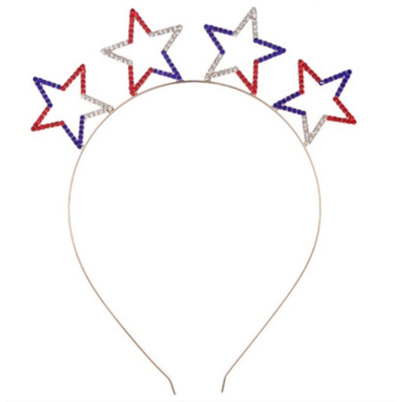 Gold Hairband Stars in Red, White & Blue Crystal Jewels