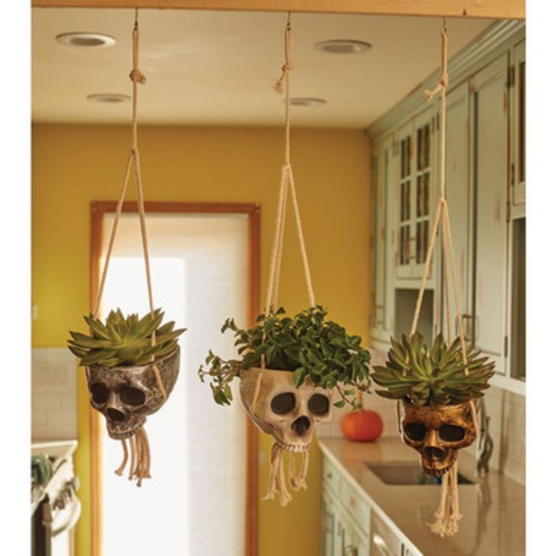 Hanging Skull Planter Gold