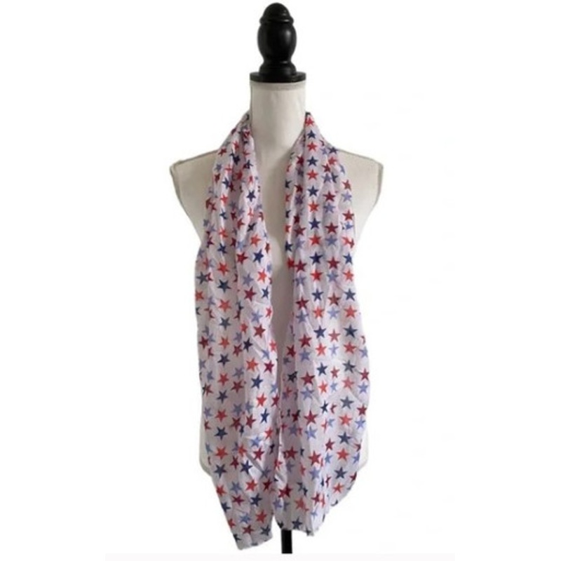 Patriotic Star Print Fashion Scarf Red White & Blue Ladies