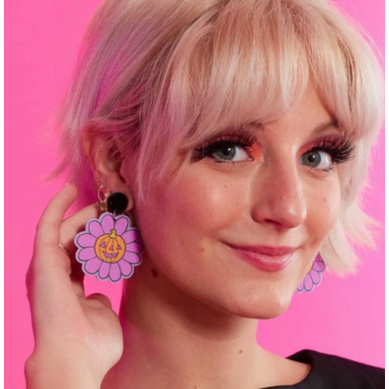 Sourpuss Pumpkin Flower Acrylic Earrings