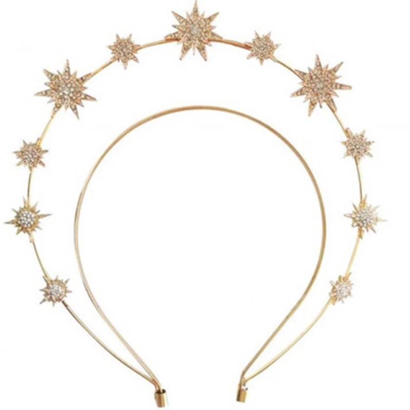 Starburst Gold Double Hairband with AB Rhinestone Crystal Jewels