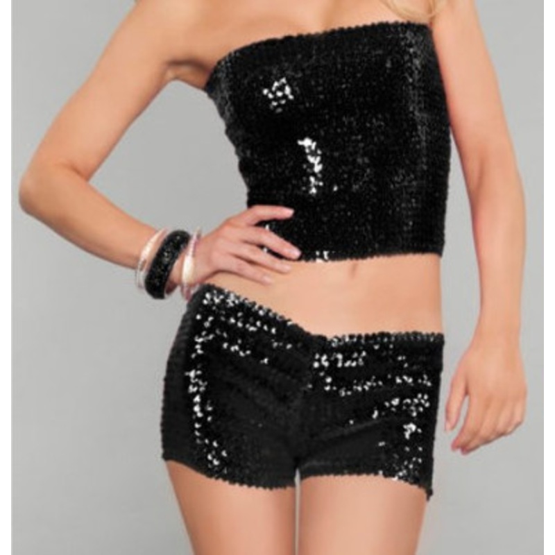 Stretchy Sequin Shorts Black