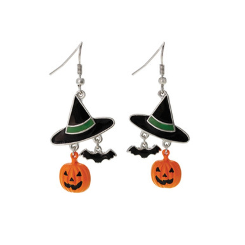 Witch Hat Bat Pumpkin Earrings