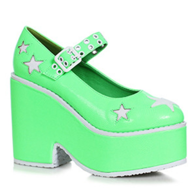 4 " Mary-Jane Wedge With Star Cutout Green Size 6
