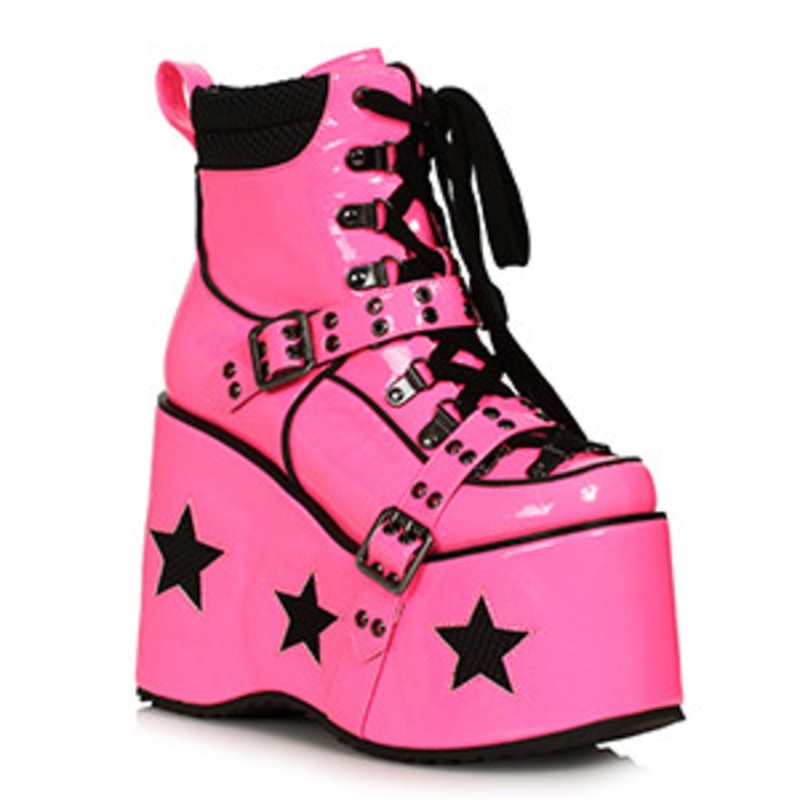 5"Heel Platform Bootie with Star & Buckle Decor Pink Size 6