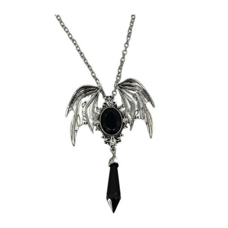 55463  BAT NECKLACE WITH STONE PENDANT AND BLACK GEM