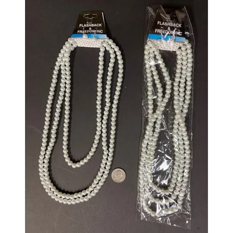 72 INCH GLASS QUALITY PEARL NECKLACE- WHITE WITH EARINGS 72" White