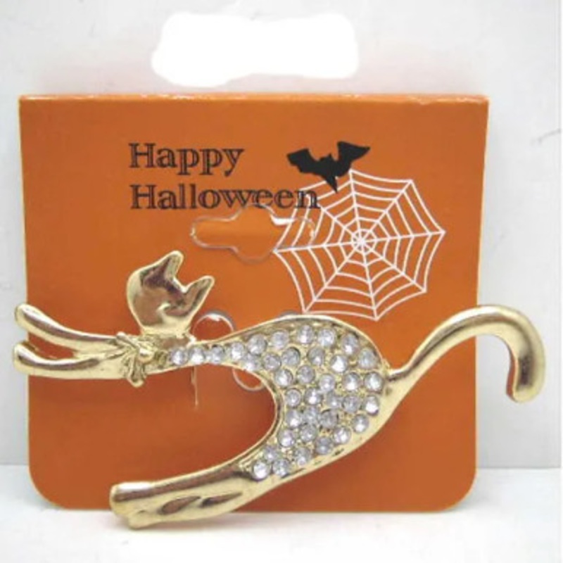 CAT HALLOWEEN STYLE PIN WITH GEMS 24 Inch Waist Gold
