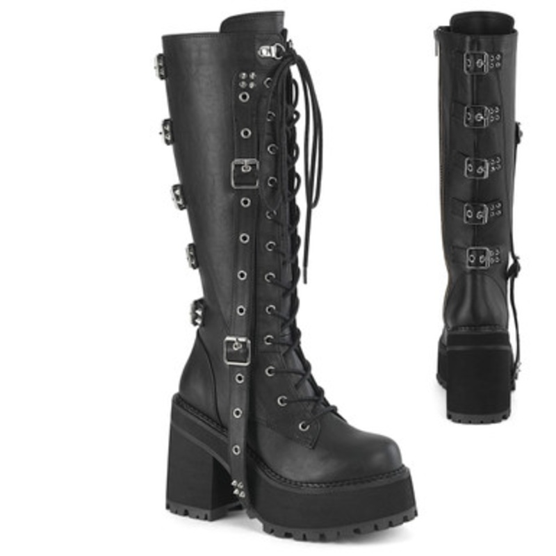 Demonia Assault Black Vegan Leather 2 Wide
