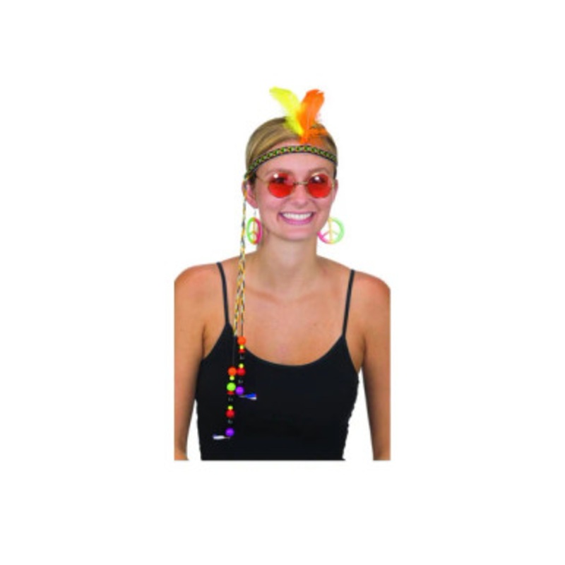 HIPPIE COSTUME ACCESSORY SET (Headband,Glasses,Earrings)