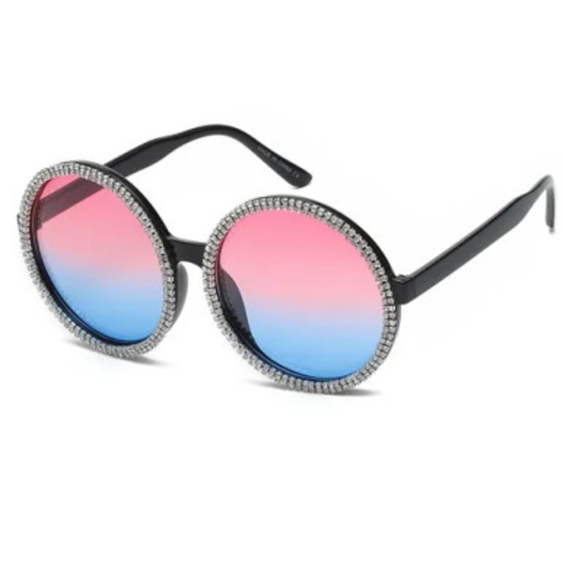 JANIS OCEAN LENS DOUBLE RHINESTONE RIM SUNGLASSES Black