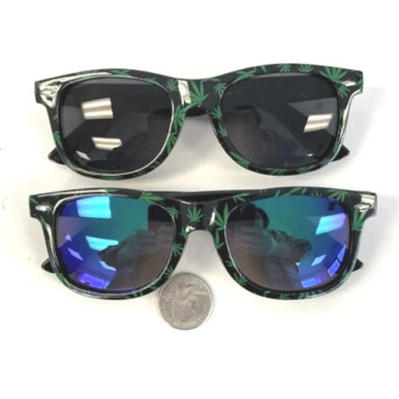 POT LEAF PRINT SUNGLASSES, DARK & REVO LENSES
