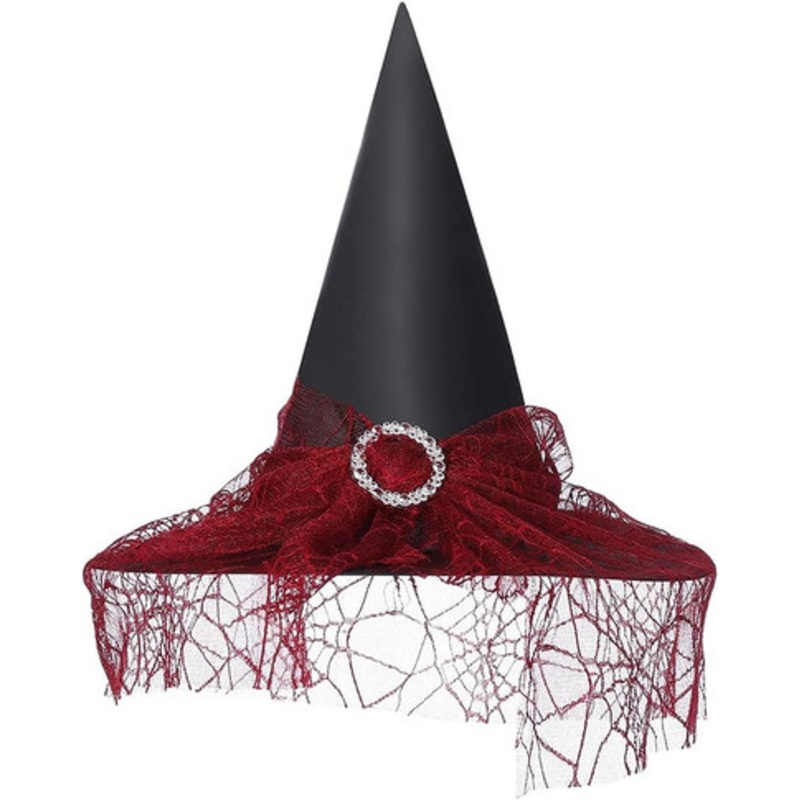 Witch Hat with Red Lace Trim