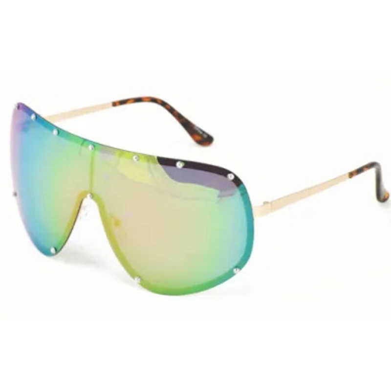 Women's Oversized Metal Studded Rimless Shield w/REVO LENSES
