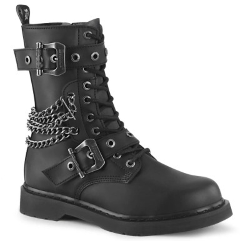 1 1/4" Heell 10 Eyelet Mid-Calf Combat Boot, Side Zip Black Size 9