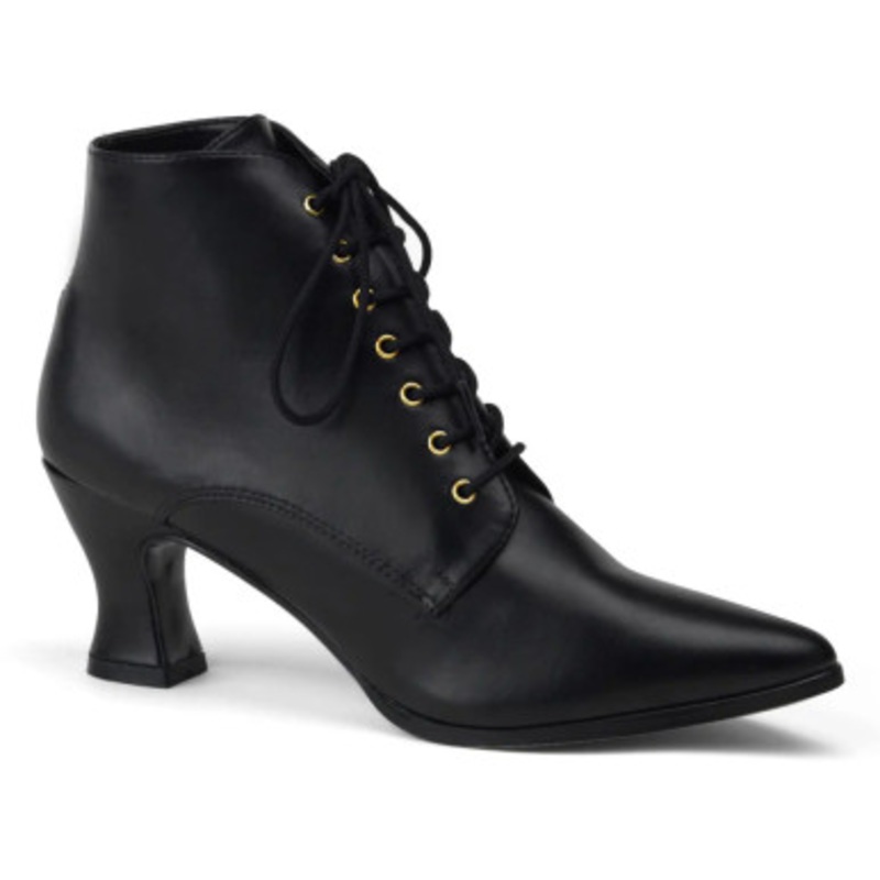 2 3/4" Kitten Heel Front Lace Up Ankle Boot Black Size 6
