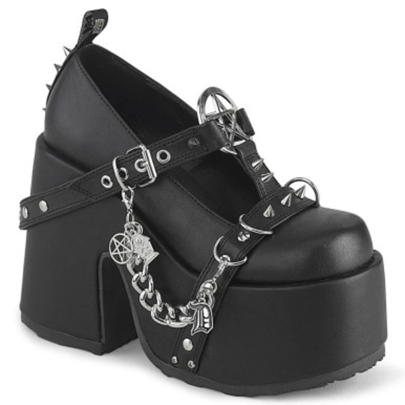 5" Chunky Heel, 3" Platform Eyelet T-Strap Maryjane Black Size 6