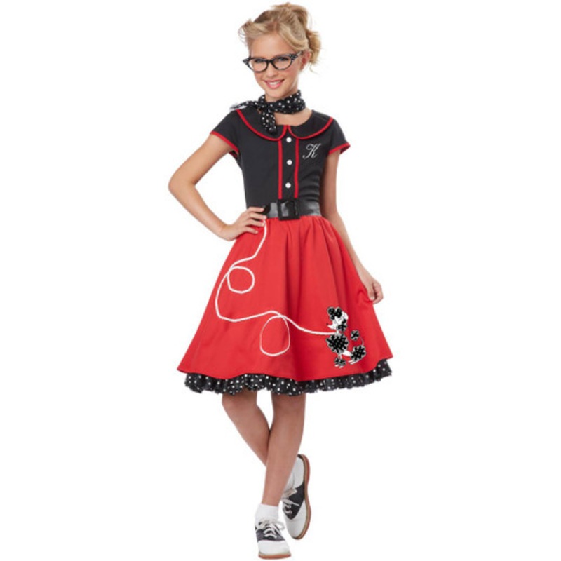 50's Sweetheart Girl's Red Poodle Skirt Costume Child Small 6-8