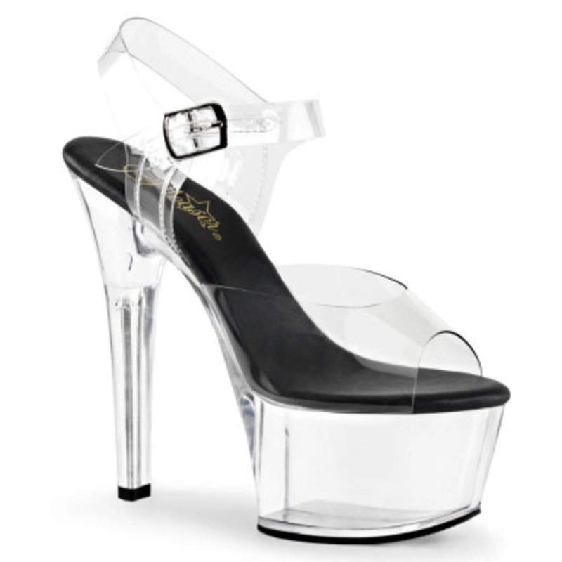 6" Heel, 2 1/4" PF Vegan Friendly Ankle Strap Sandal Clear/Clear Size 6
