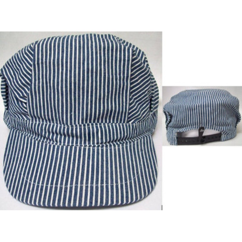ADULT COTTON ENGINEER HAT Blue/White Stripes One Size Fits Most