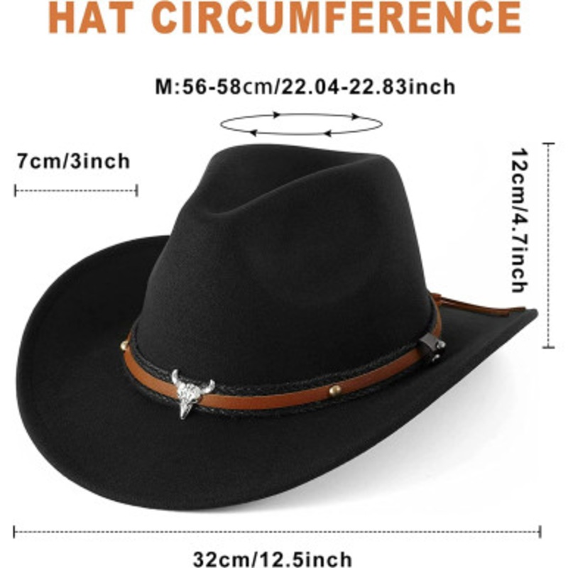 Black Cowboy Hat with Bull Head Band Adult Costume Accessory