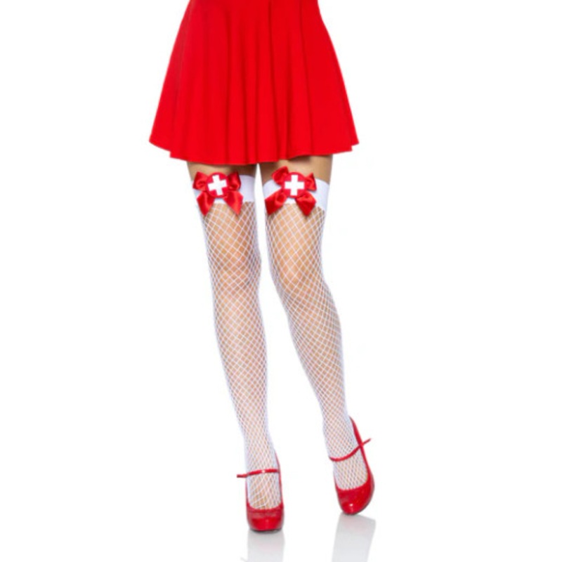 Cece Nurse Industrial Net Tights White/Red One Size