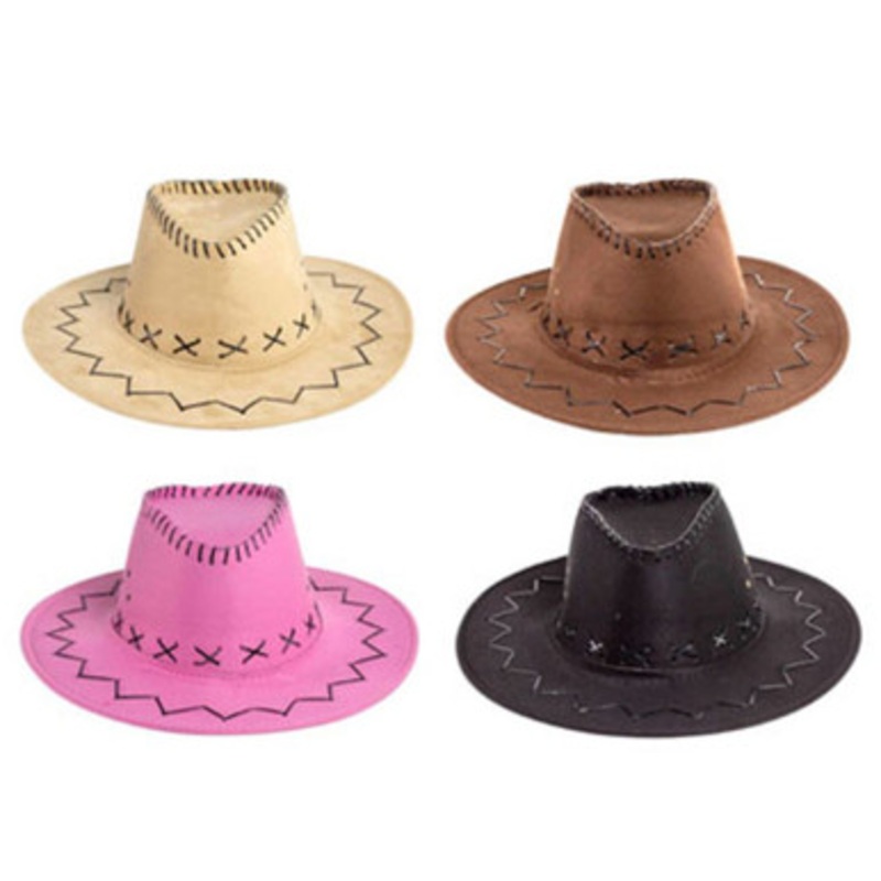 COWBOY HAT ADULT SIZE 4AST CLRS FAUX LEATHER LOOK/STITCH DETAILBLACK/BROWN/CREAM/PINK Assorted Colors