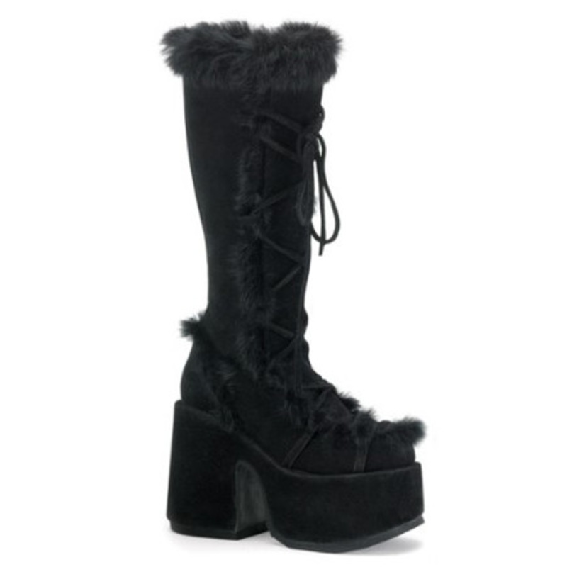 Demonia Camel-311 Blk Vegan Suede, 5" Heel 3" PF Size 6