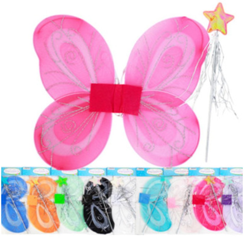 FAIRY WINGS 2-TONE W/WAND 9ASST COLORS Assorted Colors